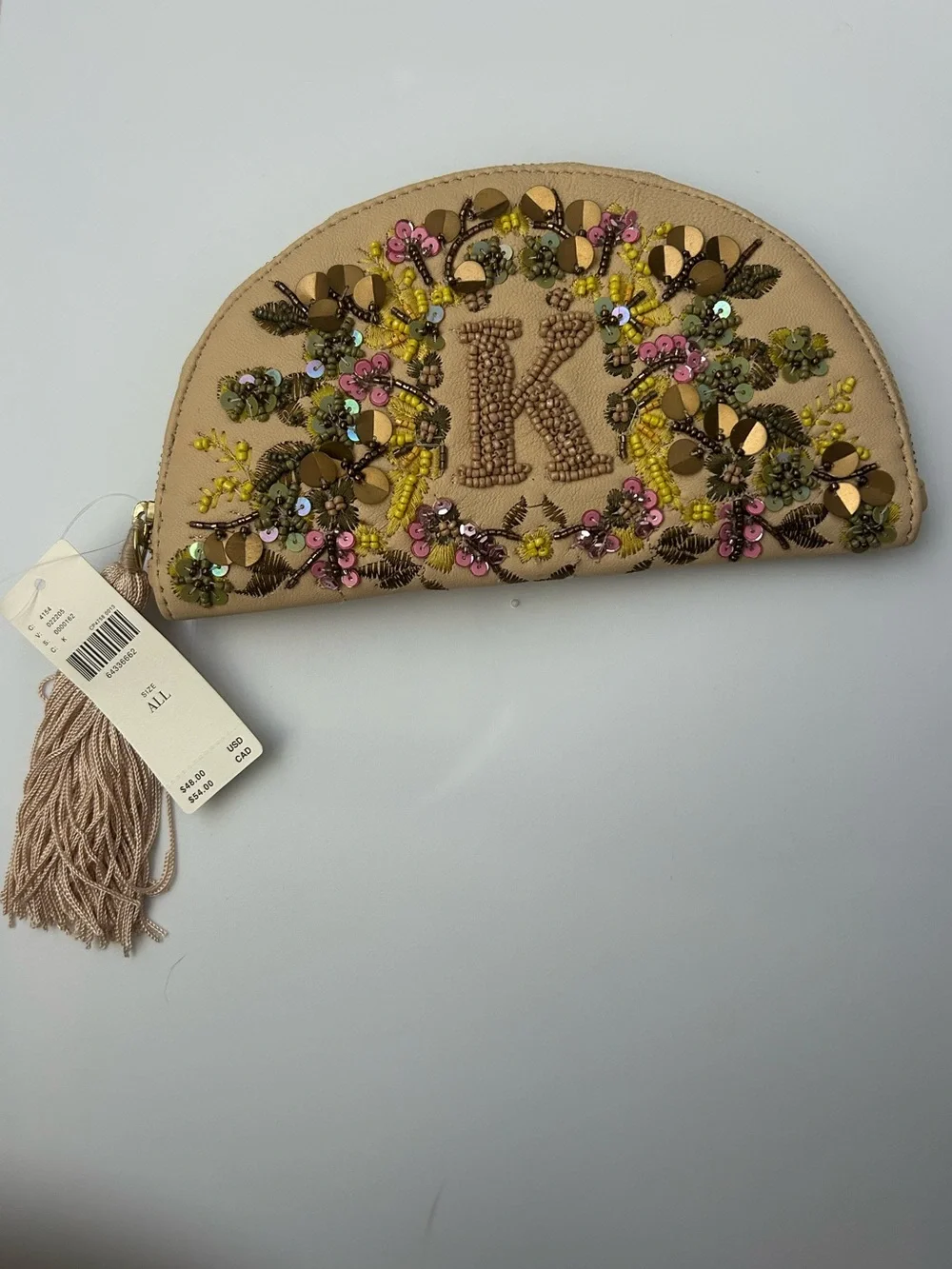 NWT Anthropologie Beaded Monogram Pouch - Letter K